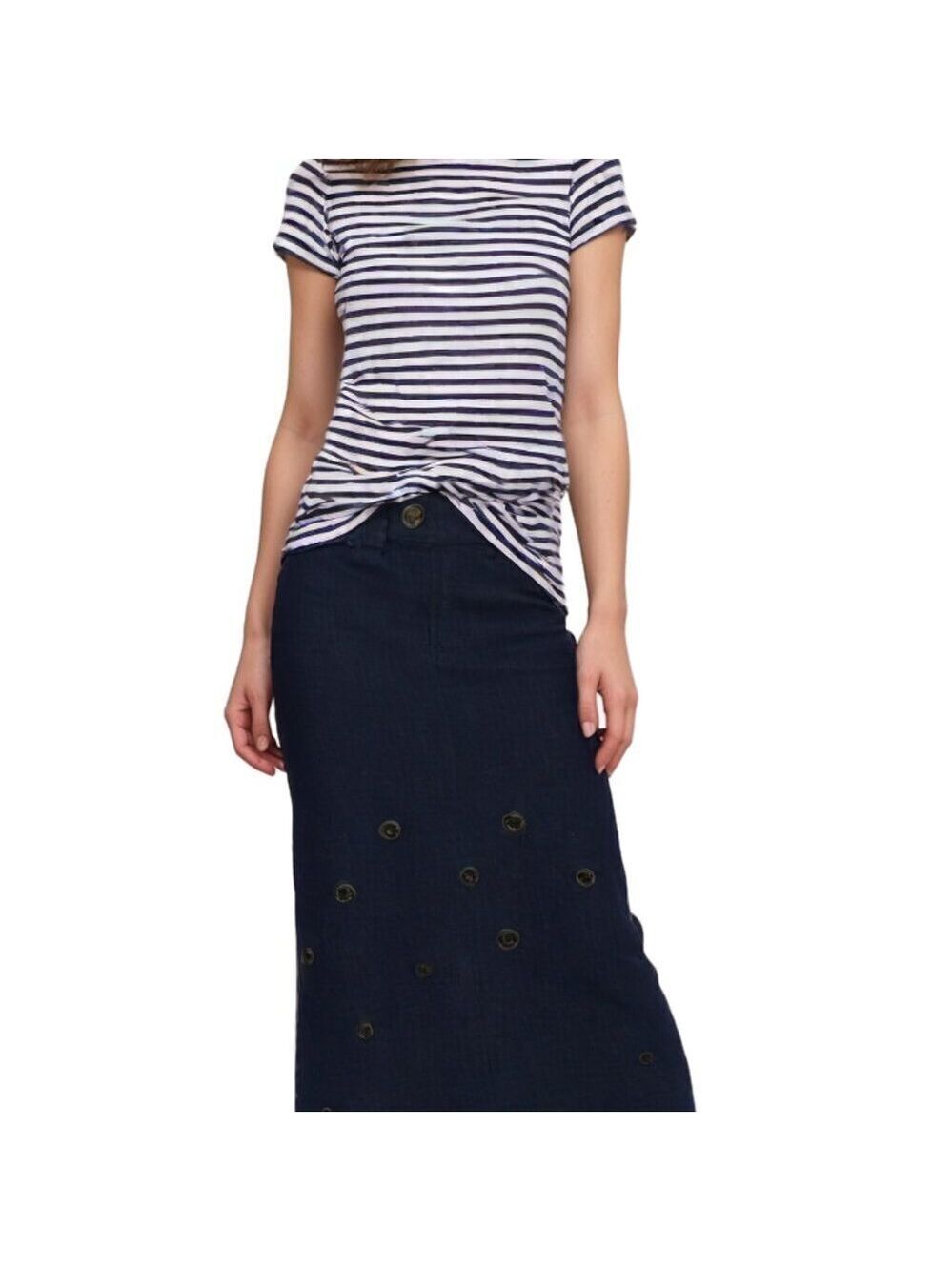 Jordache Vintage 90's Dark Blue Wash Denim Grommet Maxi Skirt Size 5